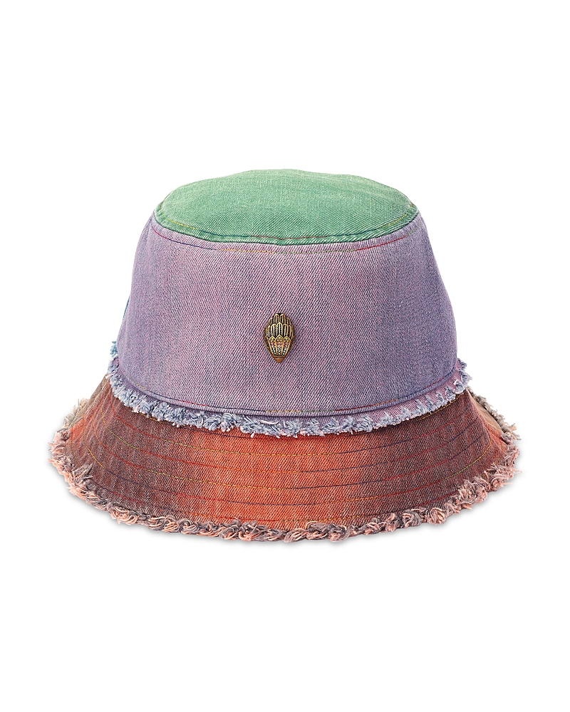 KURT GEIGER FRAYED RAINBOW DENIM BUCKET HAT