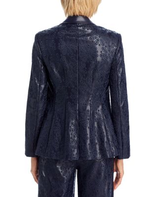 Embroidered Faux Leather Blazer