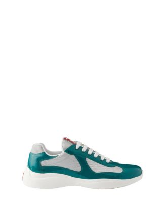Men's Patent Leather and Technical Fabric America's Cup Sneakers in Light Green