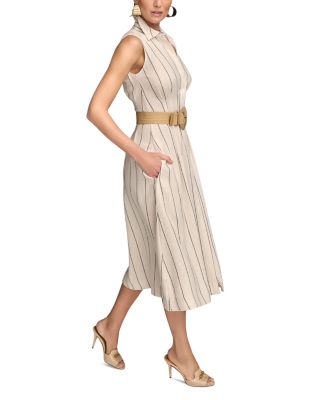 Linen Blend Belted A Line Dress