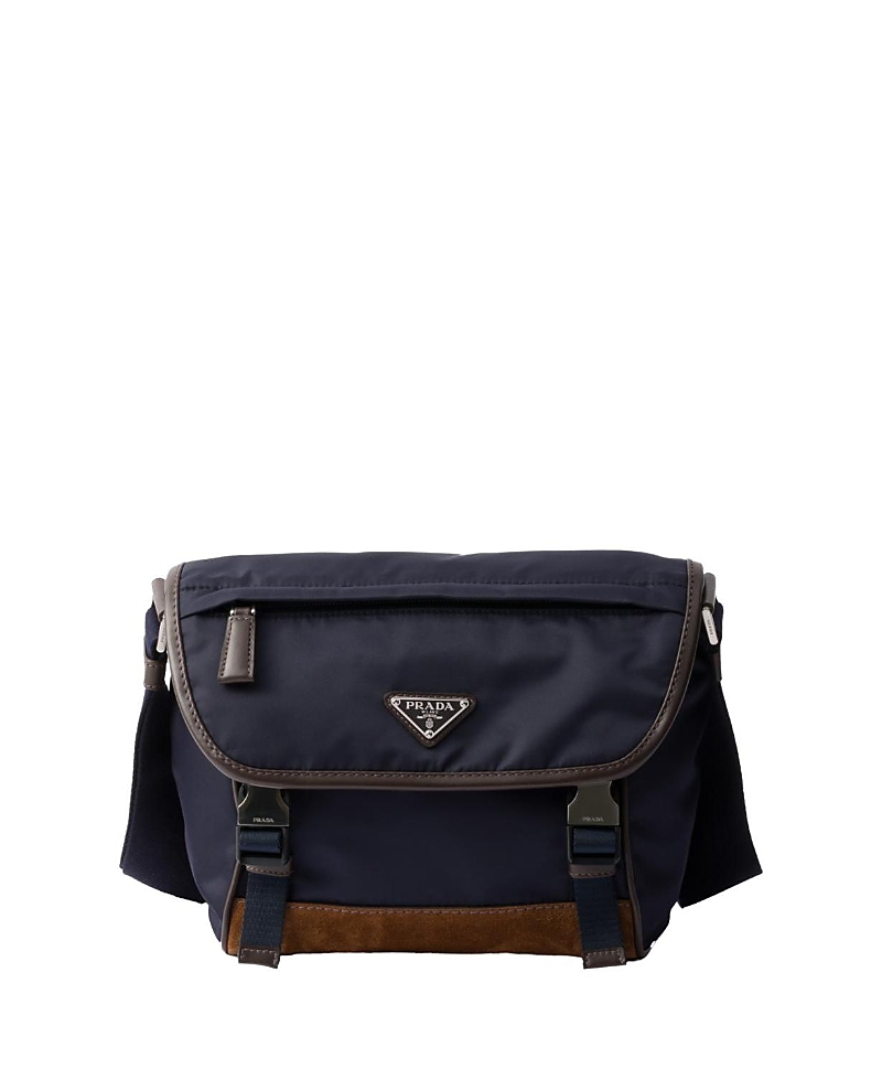 Prada Medium Re-nylon And Leather Shoulder Bag In Black