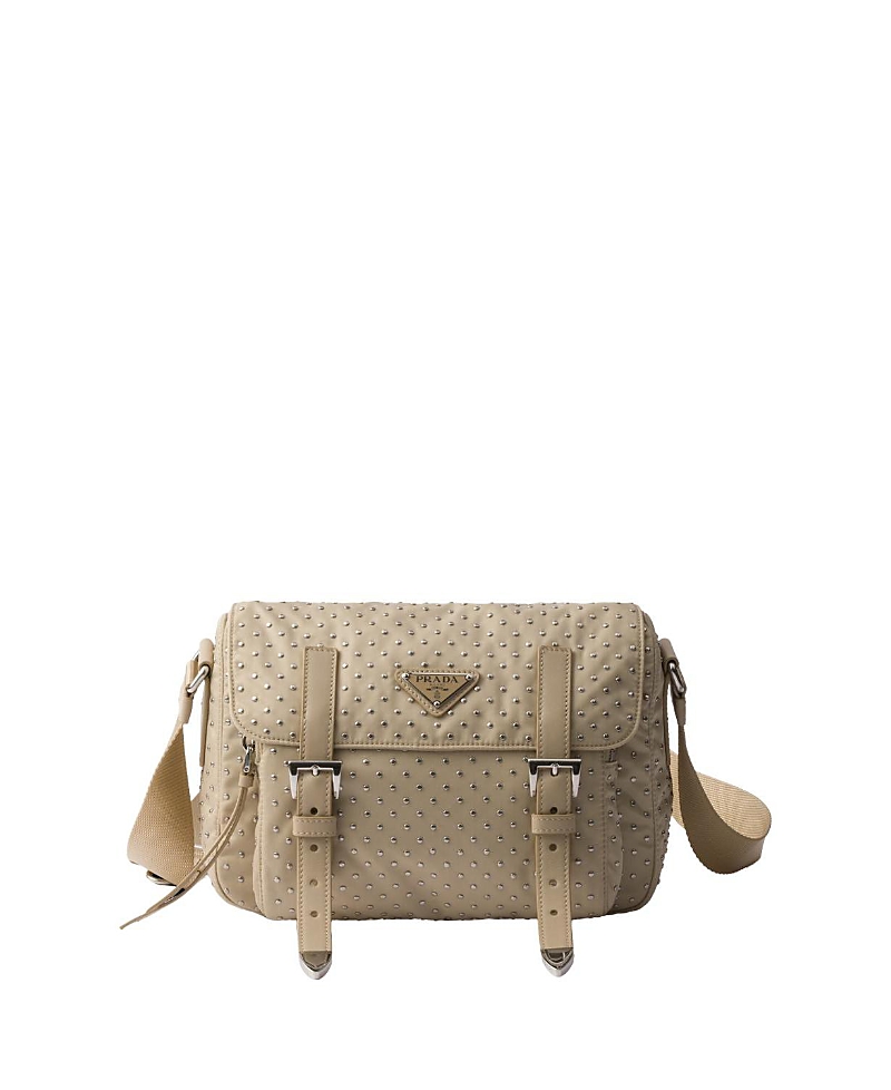 Prada Womens Neutral Re Nylon Studded Woven Shoulder Bag