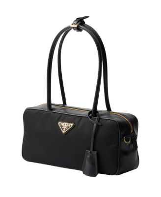Re-Nylon and Leather Small Top-Handle Bag with Padlock
