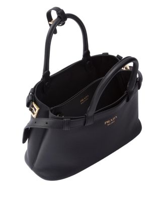 Buckle Small Leather Handbag with Double Belt