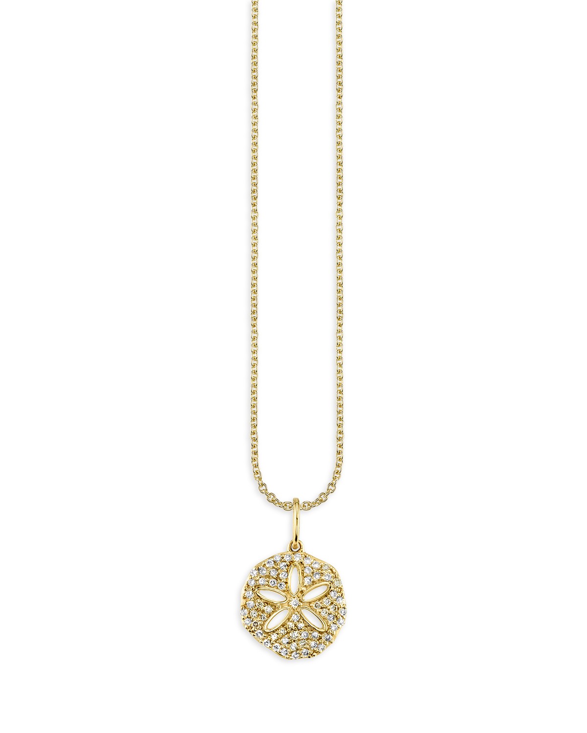 14K Yellow Gold Diamond Sand Dollar Charm Necklace, 18"
