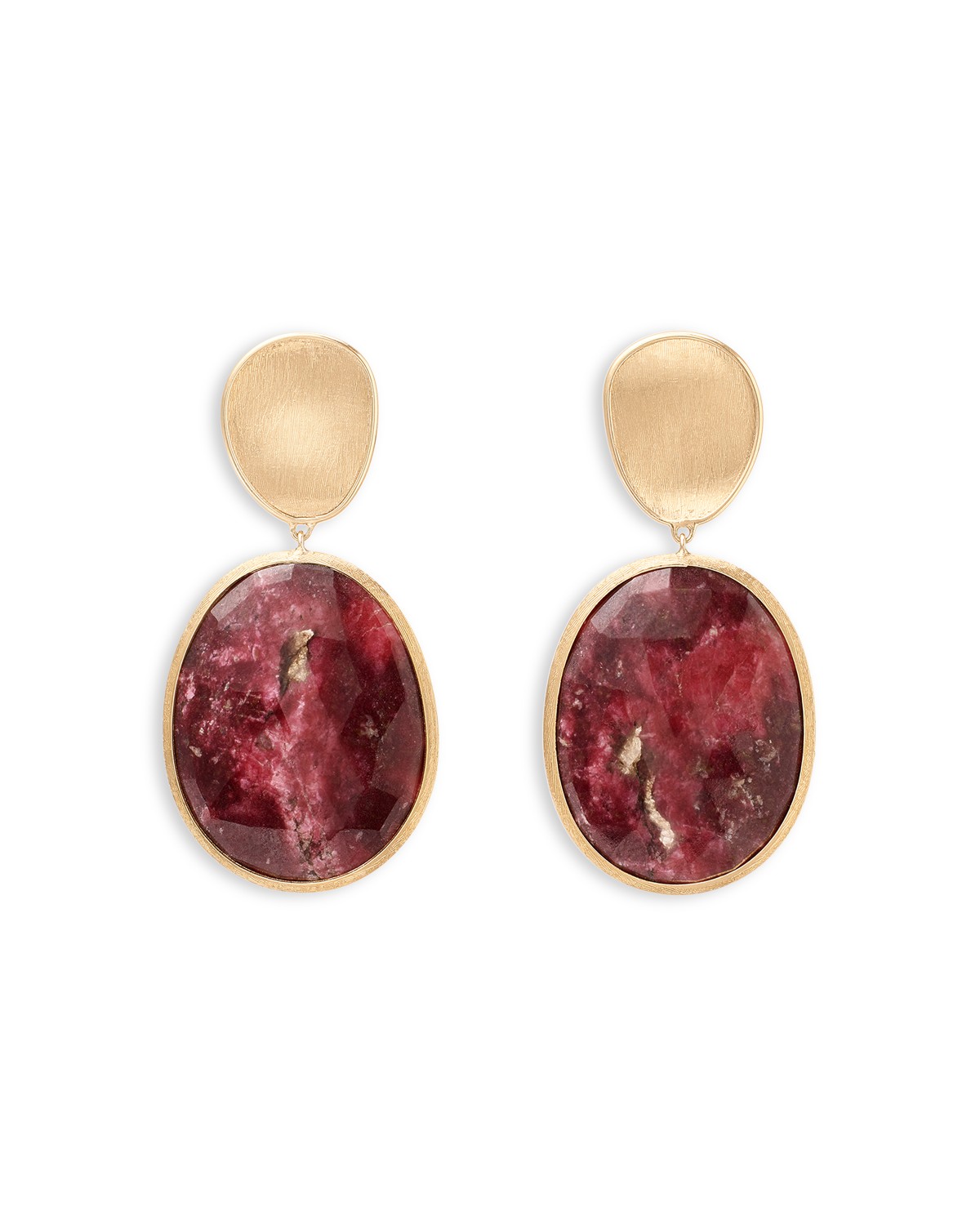 18K Yellow Gold Lunaria Thulite Oval Drop Earrings