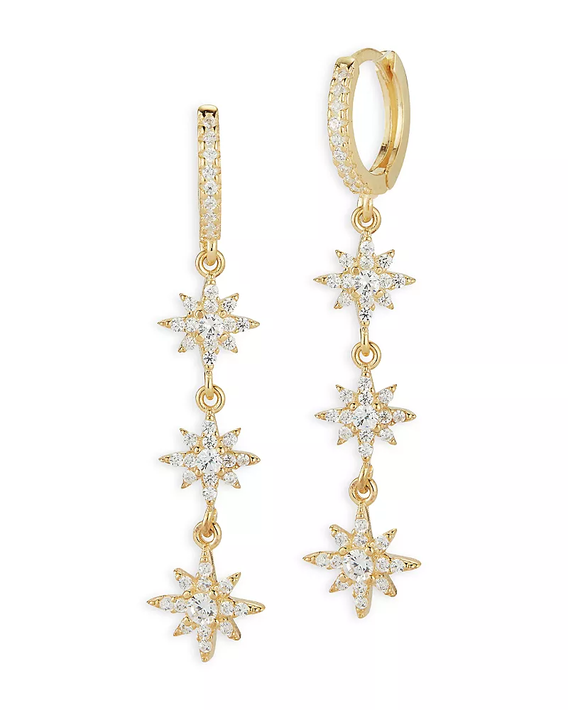 Aqua Star Drop Earrings in Sterling Silver or Yellow Gold Plated Sterling Silver - Exclusive