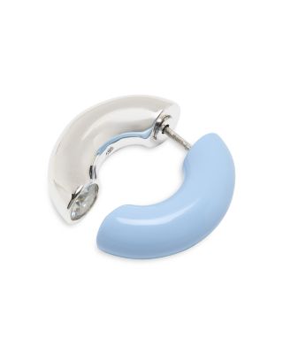 Interlock Cubic Zirconia Half Blue Huggie Hoop Earrings