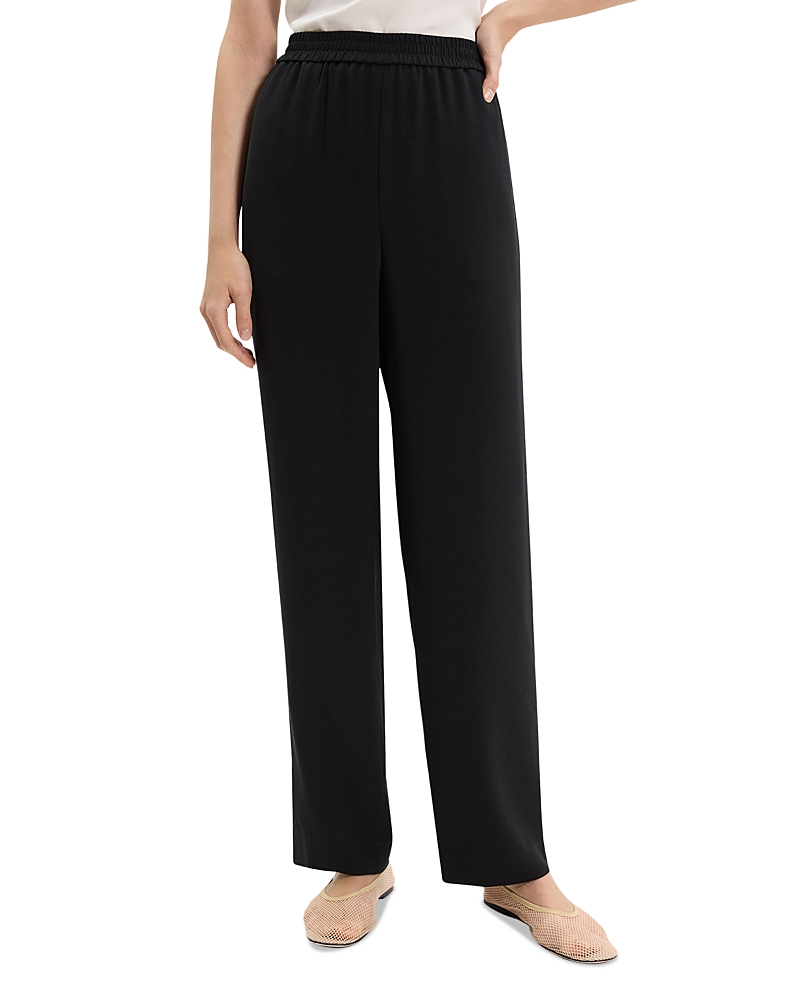 Theory Black Pants With Elastic Drawstring Waist And Pences On The Front In Tech Fabric Woman