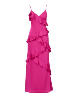 Stretch Satin Ruffle Long Dress