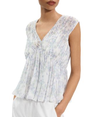 Silk Ruched V Neck Top
