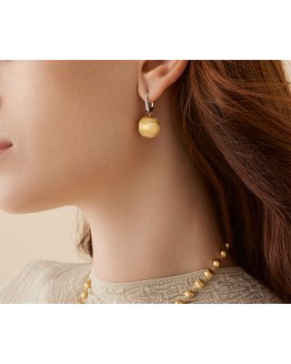 18K White & Yellow Gold Africa Diamond & Textured Disc Drop Earrings