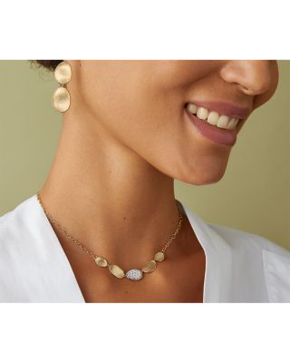 18K White & Yellow Gold Lunaria Diamond Petal Collar Necklace, 16.5-18"