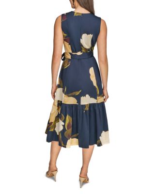 Floral Sateen Tie Waist Dress
