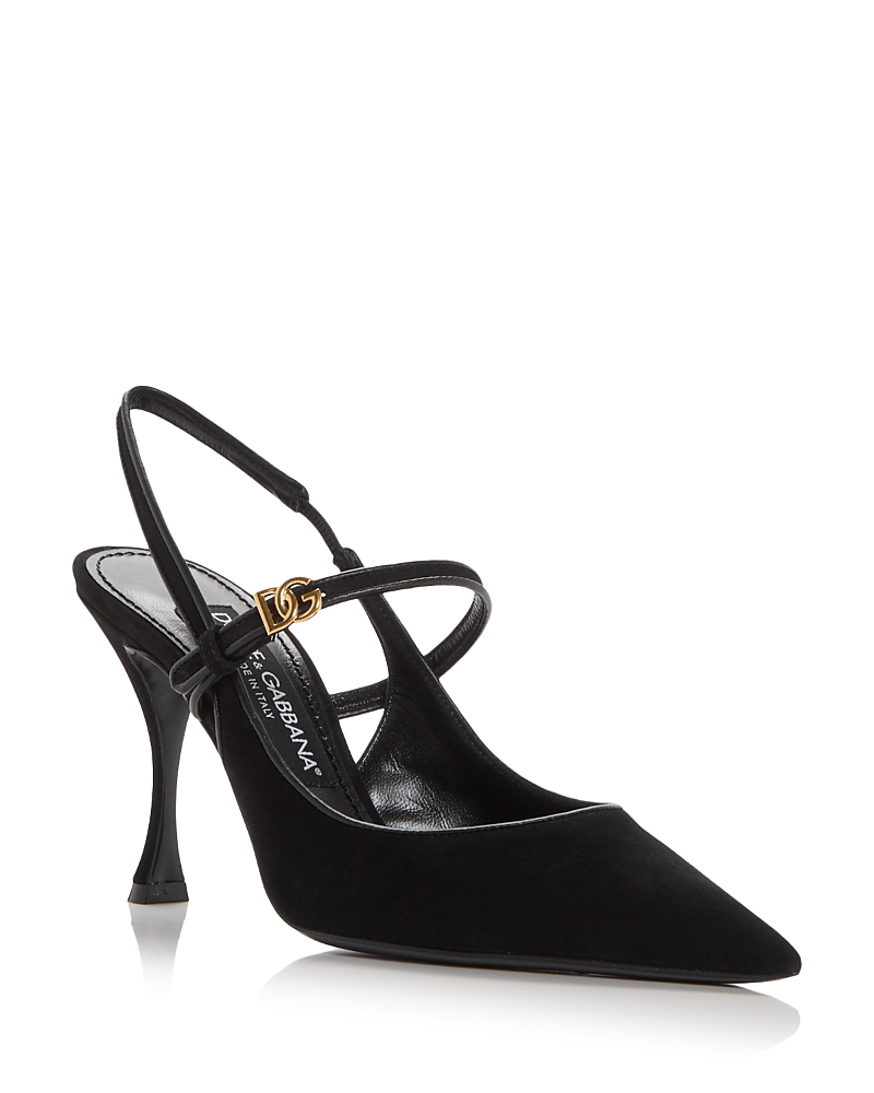 Dolce & Gabbana Italian Tailoring Leather-trimmed Suede Slingback Pumps In Black