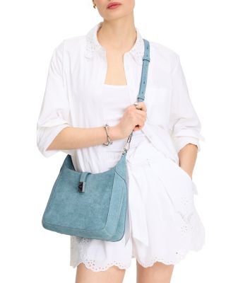 Deco Denim Print Suede Hobo Bag