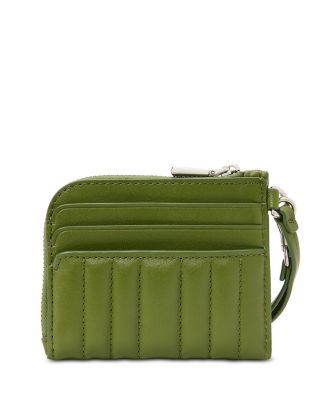 Deco Quilted Leather Coin Card Case Wristlet