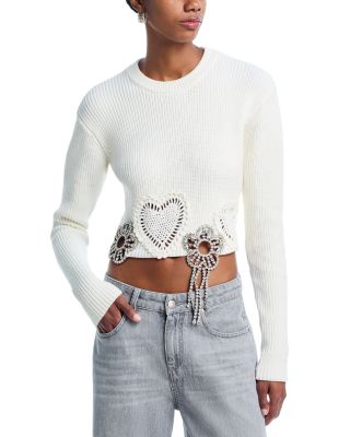 Crystal Crocheted Flower Cropped Sweater