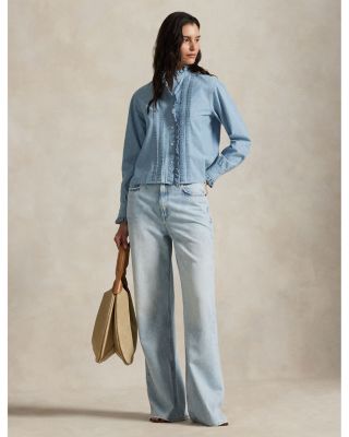 Ruffle Trim Chambray Top