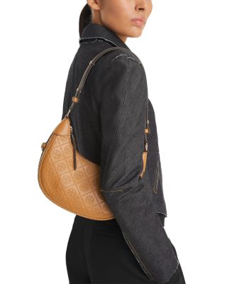 T Monogram Leather Crescent Bag