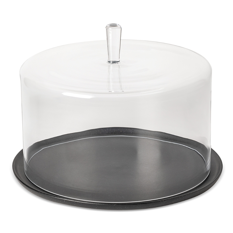 Costa Nova Set Plate With Glass Dome In Black