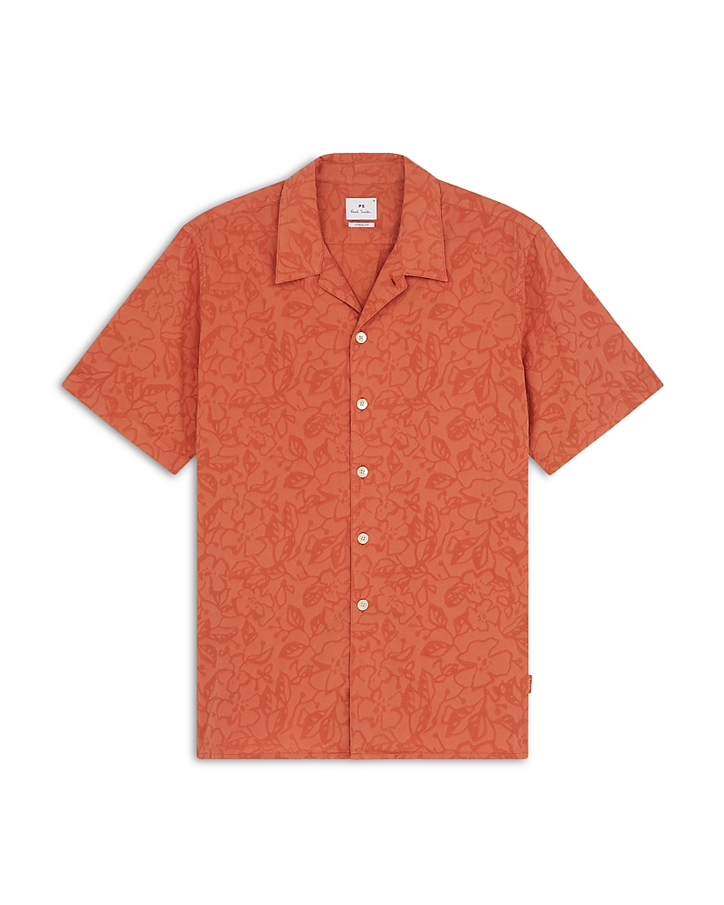 Ps By Paul Smith Printed Short Sleeve Camp Shirt In Orange