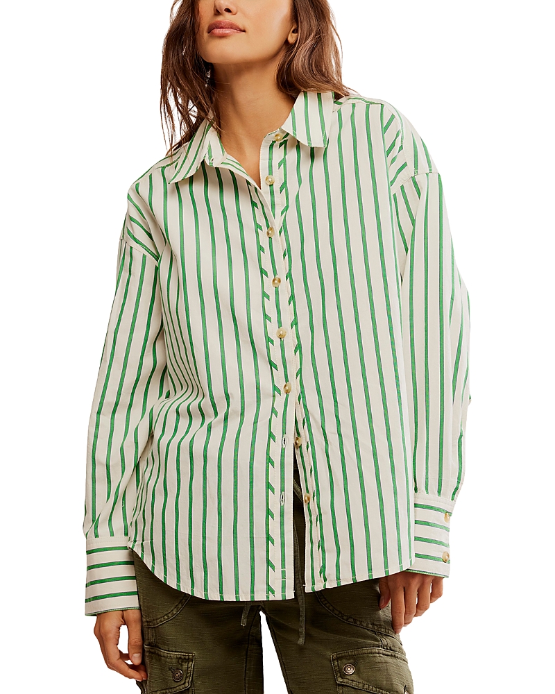 Free People Varsity Vibes Stripe Oversize Cotton Button-up Shirt In Green | ModeSens Free People Varsity Vibes Stripe Oversize Cotton Button-up Shirt In Green | ModeSens