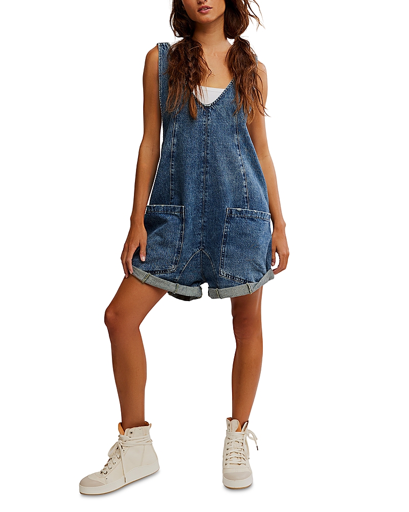 Free People High Roller Denim Short Overalls