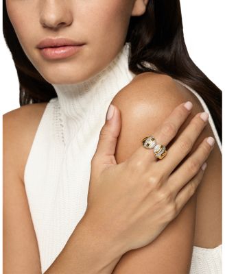 Sculpted Cable Open Cocktail Ring in 18K Yellow Gold with Diamonds, 12.4mm