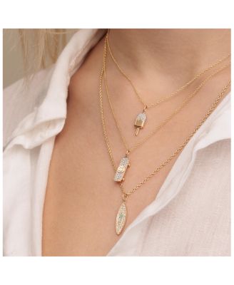 14K Yellow Gold Diamond Happy Face Skateboard Pendant Necklace, 18"