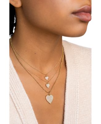 14K Yellow Gold Diamond Large Pav&eacute; Heart Pendant Necklace, 16"