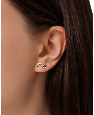 14k Yellow Gold Blue Sapphire & Diamond Evil Eye Stud Earrings