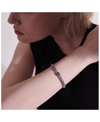 Sterling Silver Icon Bracelet with Pav&eacute; Blue Sapphires, 5mm