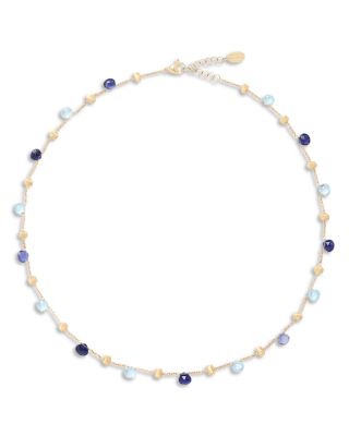 18K Yellow Gold Paradise Blue Topaz, Iolite Bead Collar Necklace, 16-17.5&amp;quot;