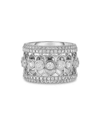 Roberto Coin - 18K White Gold Cento Diamond Rosette Wide Openwork Ring