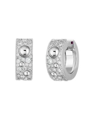 Roberto Coin - 18K White Gold Pois Mois Diamond Luna Small Hoop Earrings
