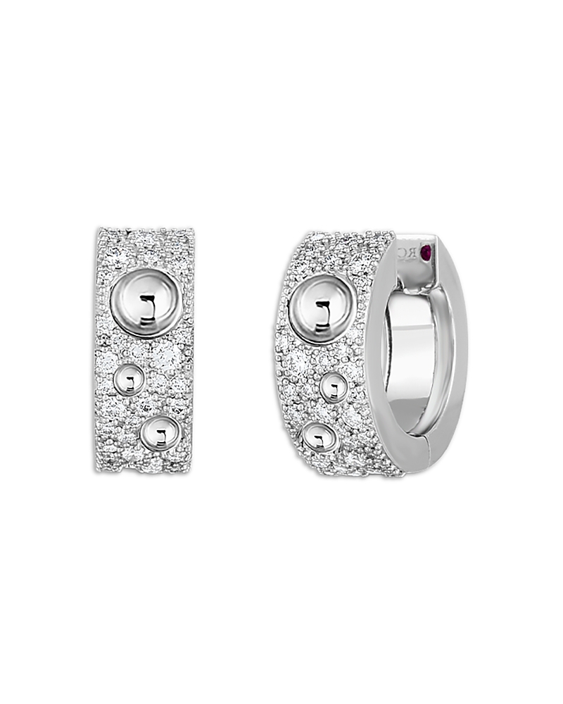 Roberto Coin 18K White Gold Pois Mois Diamond Luna Small Hoop Earrings