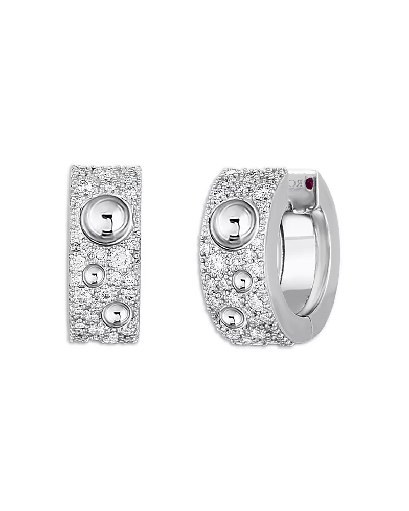 Roberto Coin 18K White Gold Pois Mois Diamond Luna Small Hoop Earrings