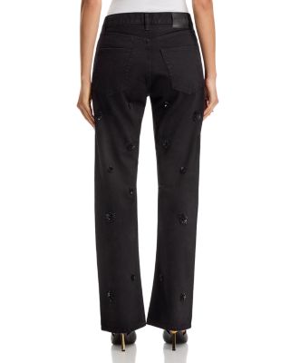 The Embellished Vertical High Rise Jeans in Black