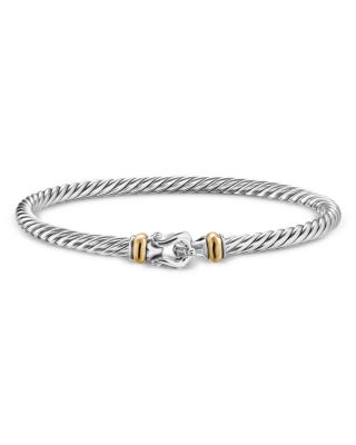 Cable Flex Buckle Bracelet in Sterling Silver with 14K Yellow Gold, 4mm