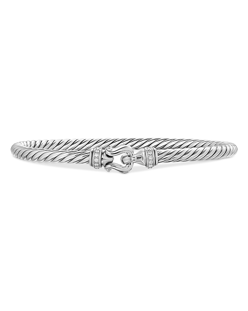 Cable Flex Buckle Bracelet in Sterling Silver with Diamonds, 4mm