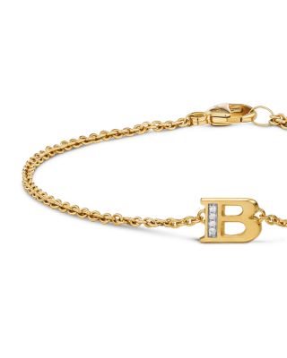 Petite Pav&eacute; Initial Chain Bracelet in 18K Yellow Gold with Diamond