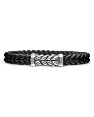 Men's Chevron Bracelet in Black Rubber with Sterling Silver, 9mm