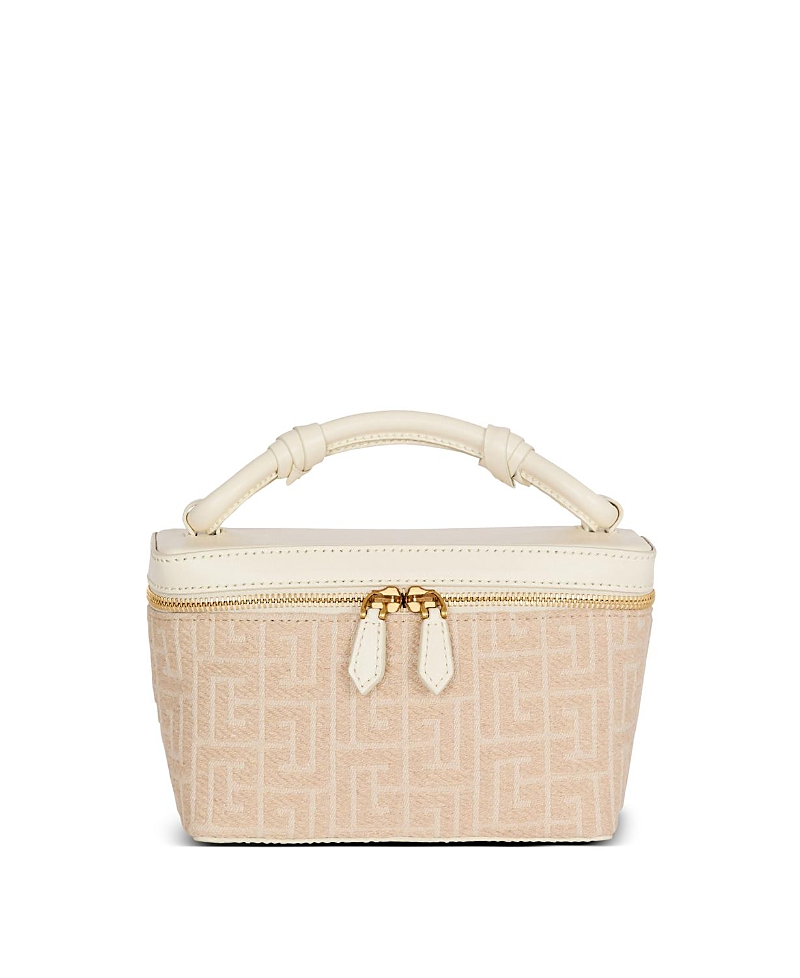 Balmain B-army Vanity Case In Monogrammed Canvas And Leather In Sand