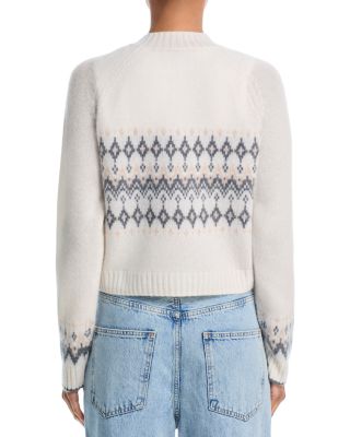 100% Cashmere Fair isle Brush Crewneck Cardigan - Exclusive