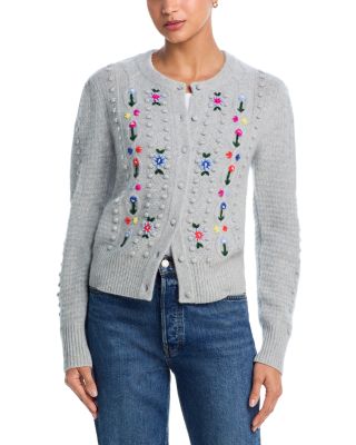 100% Cashmere Popcorn Embriodered Knit Cardigan - Exclusive