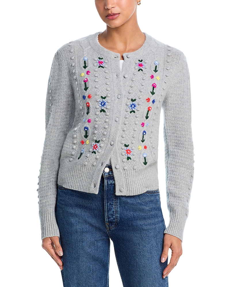 Aqua 100% Cashmere Popcorn Embriodered Knit Cardigan - Exclusive Aqua 100% Cashmere Popcorn Embriodered Knit Cardigan - Exclusive