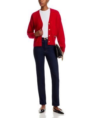 100% Cashmere Hardware Trim V Neck Cardigan - Exclusive