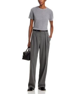 100% Cashmere Crystal Trim Short Sleeve Sweater - Exclusive