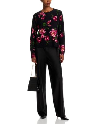 100% Cashmere Peony Printed Crewneck Sweater - Exclusive